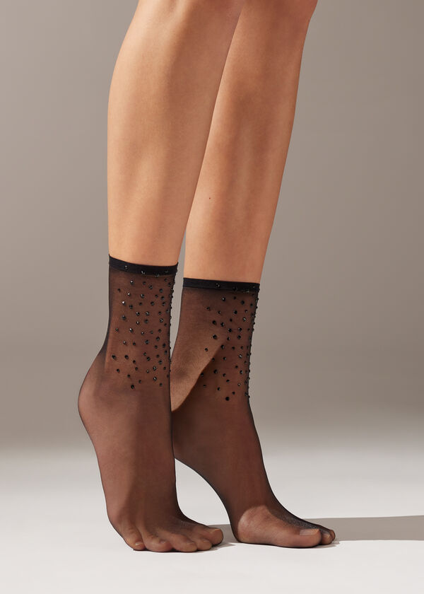 Meias curtas transparentes com strass