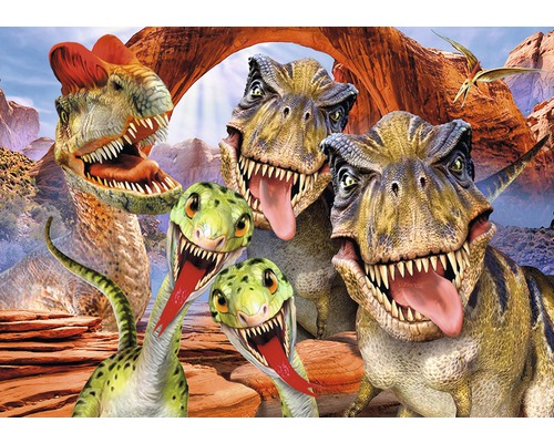 Vliesbehang 12845V8 Selfies Dinosaurussen 4-delige set 368 x 254 cm