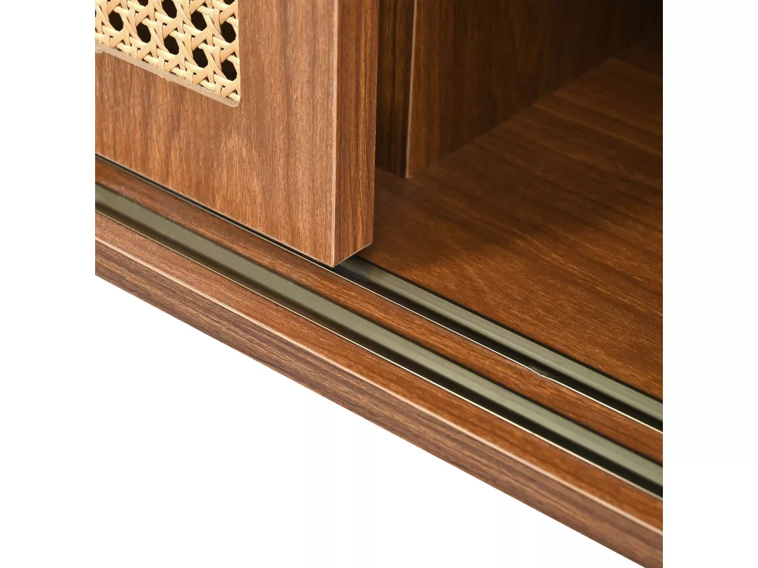 Buffet en noyer avec tiroirs et portes coulissantes en rotin, noyer,d120cm×h78cm
