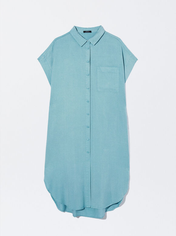 Vestido camisa em lyocell - Azul
