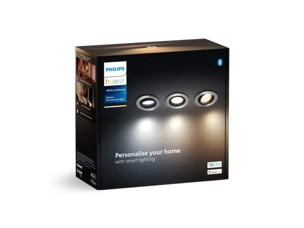 Philips Hue White ambiance Milliskin - Indlejret spotlys - LED-spot lyspære - GU10 - 4.2 W - klasse E - varmt til køligt hvidt lys - 2200-6500 K - aluminium (pakke med 3)