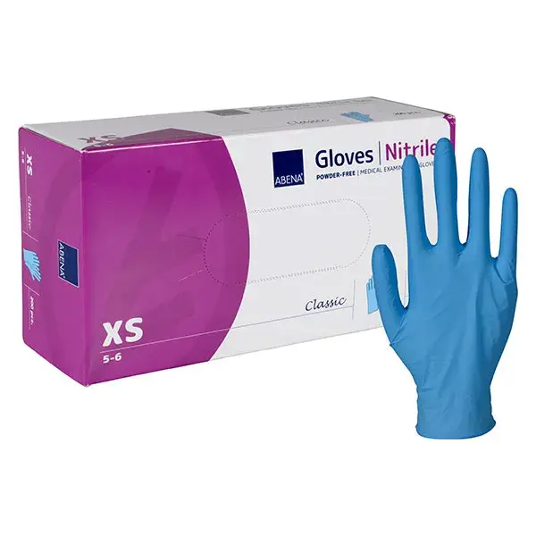 ABENA - Luvas de exame em nitrilo azul, sem pó, tamanho XS, pacote com 100 unidades.