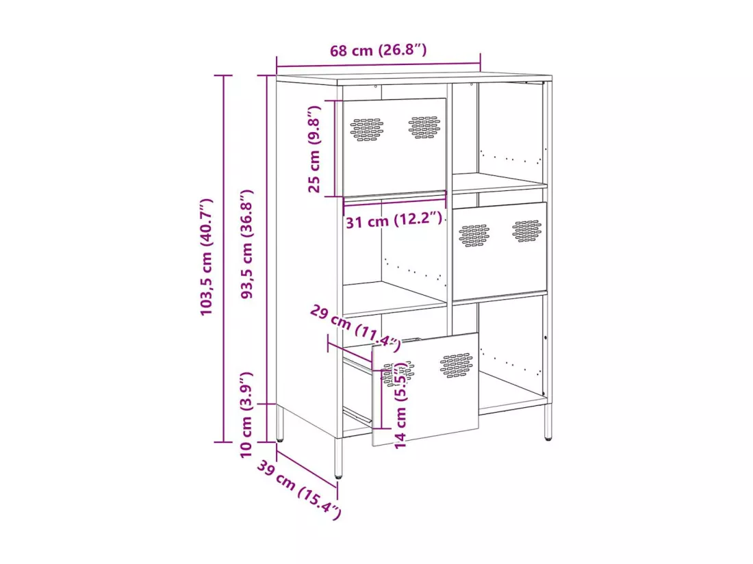 Buffet haut anthracite 68x39x103,5 cm acier