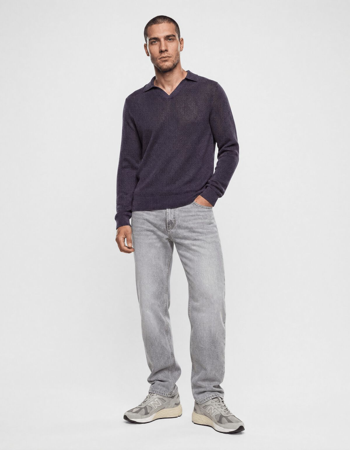 Longsleeve Knit Polo Donkerpaars