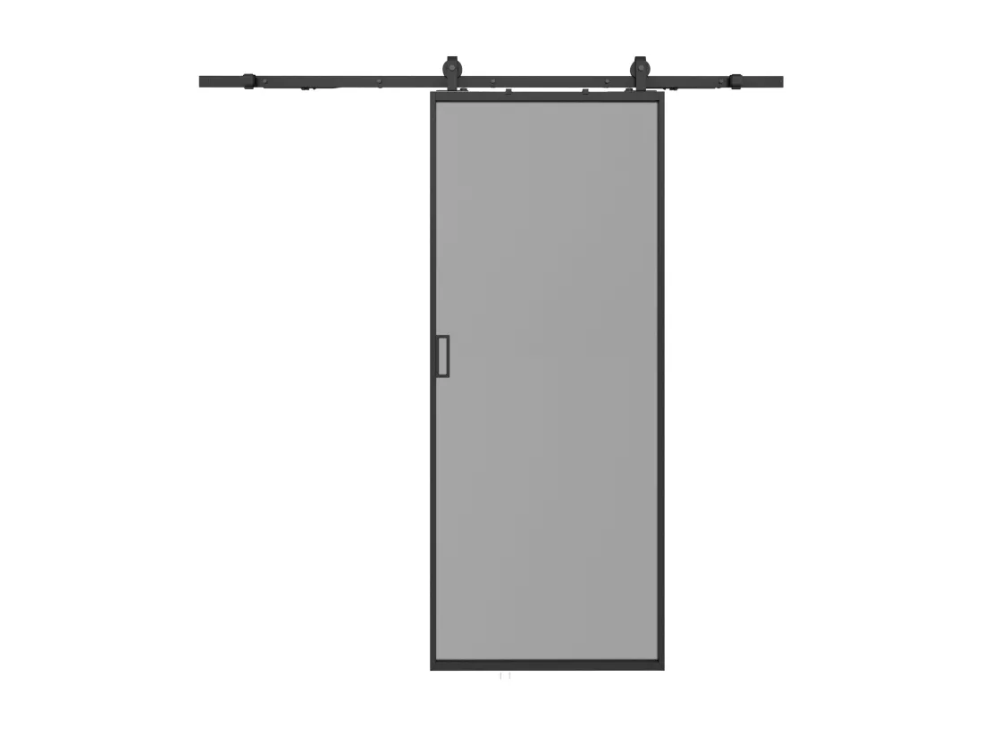 Porte coulissante avec système en applique - aluminium et verre trempé fumé - H205 x L83 cm - LINCI II