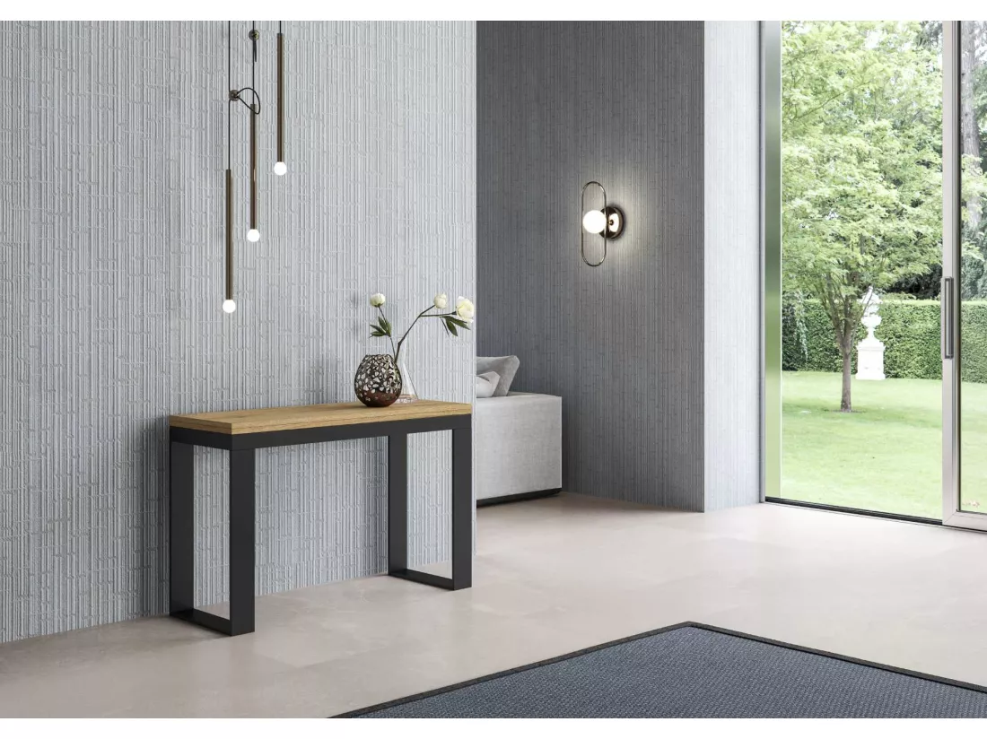 Table extensible portefeuille 120x45/90 cm Tecno Double Chêne Nature cadre Anthracite