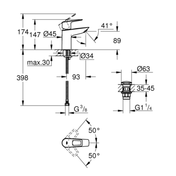 Grohe wastafelkraan Quickfix Start Loop S-Size push open