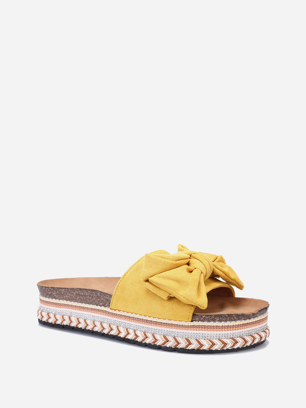 Mules avec noeud et plateforme motif ethnique- Jaune