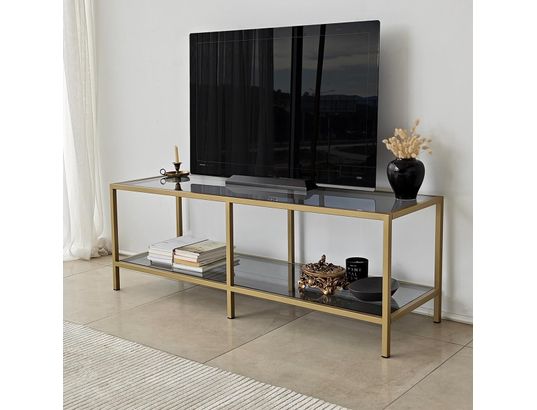 CONCEPT1 - Meuble TV basique gris foncé or 130 x 40 x h45 cm