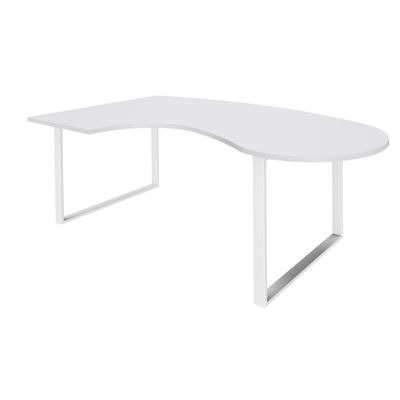 Bureau LOFTER Manager arrondi - retour à gauche - L200 cm - Plateau blanc perle - Pied blanc (Pieds de renfort obligatoire à rajouter - non inclus)