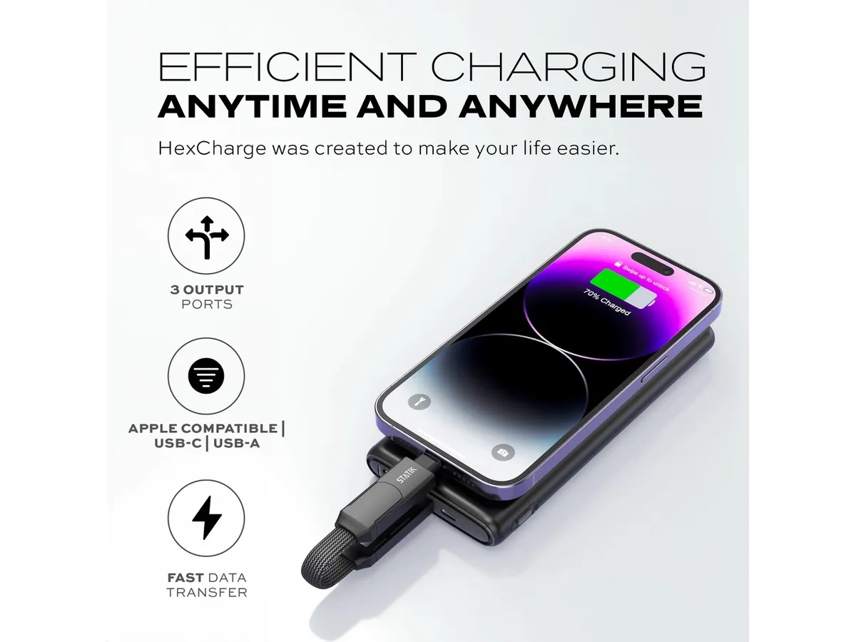 (15cm) 60W 4in1 USB C / Lightning auf USB C / USB A HexCharge Ladekabel Fast Charging PD Datenkabel (PUP-0530-BLK) - Schwarz