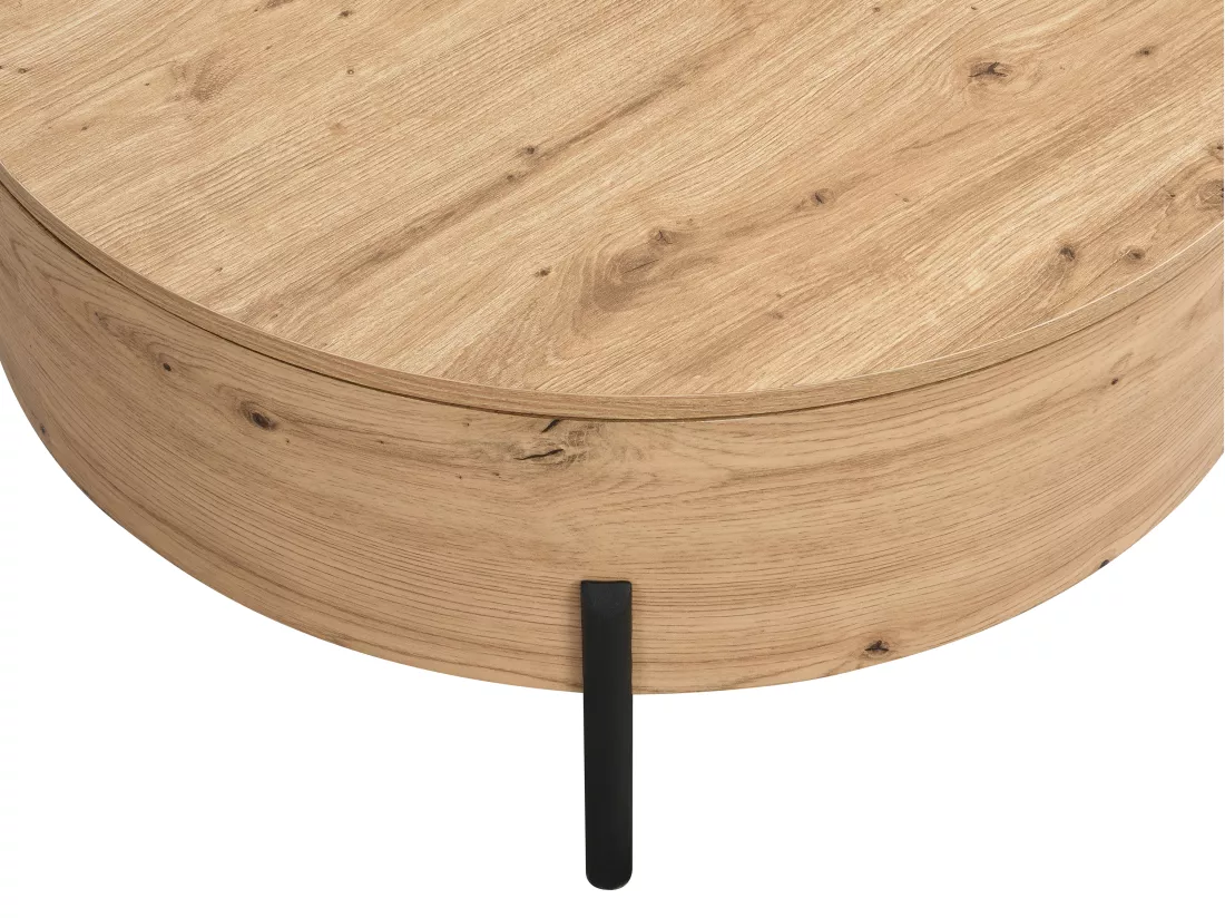 Table basse avec plateau pivotant et coffre de rangement en MDF - Naturel - YEMELIA