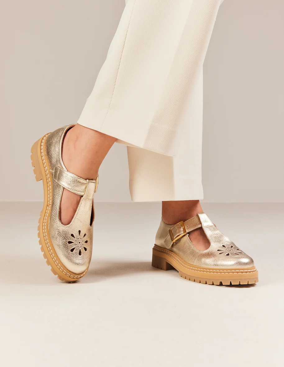 Derbies Romane Ajourée - Cuir grainé champagne