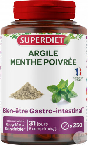 Superdiet Argile Verte-Menthe Poivrée 250 Comprimés