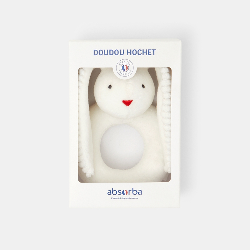 Hochet lapin en velours blanc naissance Absorba