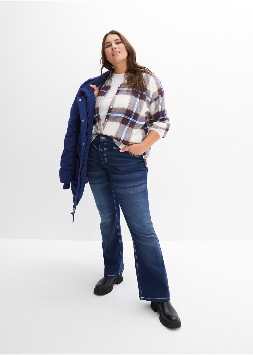 Jean thermo extensible avec intérieur douillet et surface grattée, Bootcut
