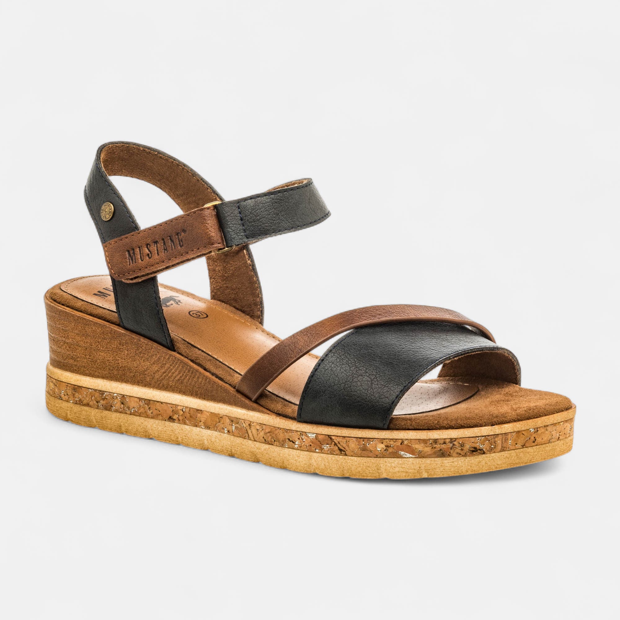 Nu-pieds à talon compensé Femme bleu marine