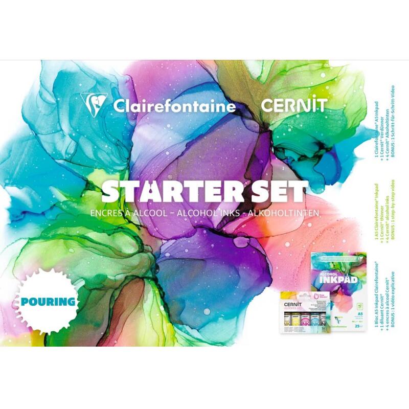 Coffret Starter Set Alcohol Ink A5 Bloc Alcohol Inkpad Clairefontaine et Encres à alcool Cernit