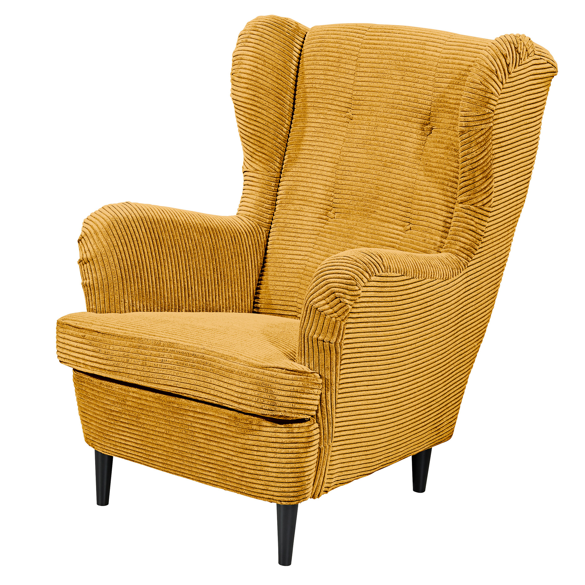 Ohrensessel - mustard - Cord - Massivholzfüße