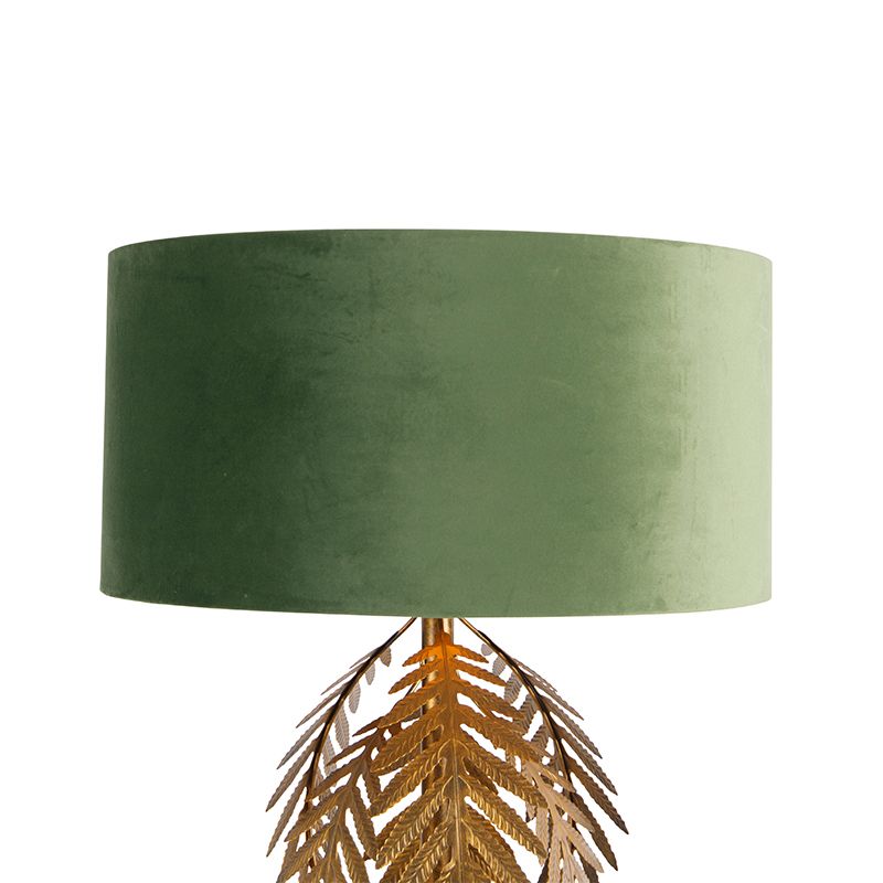 Vloerlamp goud 145 cm met velours kap groen 50 cm - Botanica