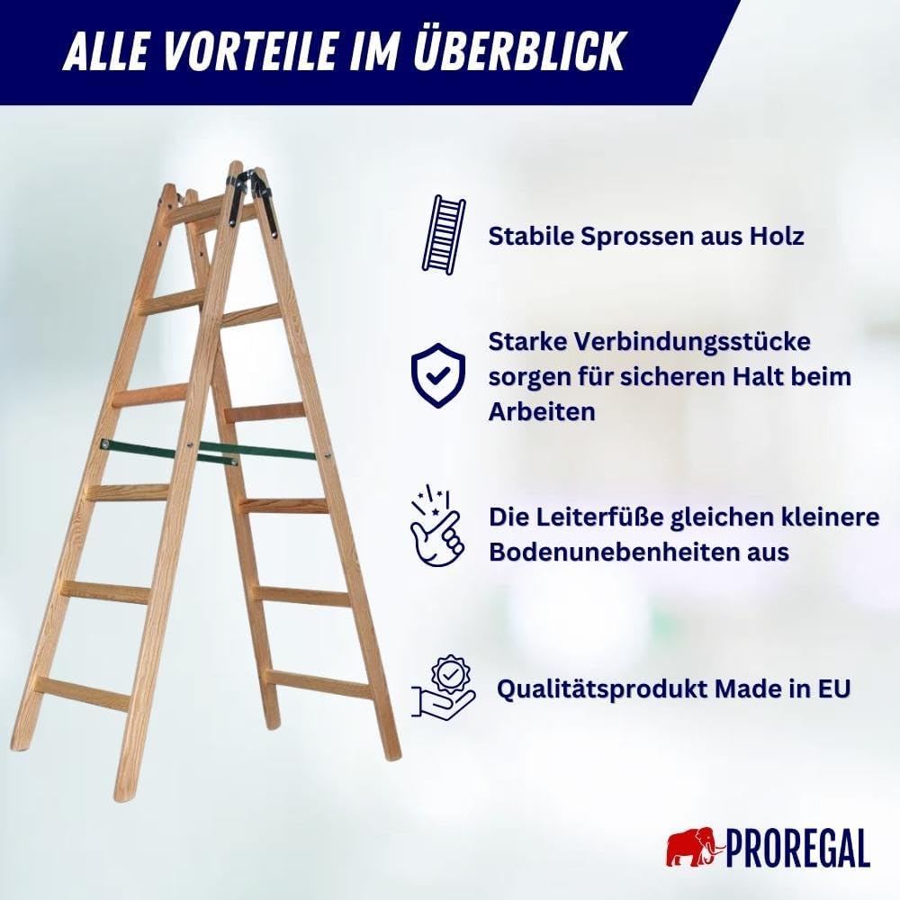PROREGAL Houten Trapladder Economy Plus, Tweezijdige Toegang, 2 x 6 Sporten, Werkhoogte 3,30 m, Draagvermogen 150 kg