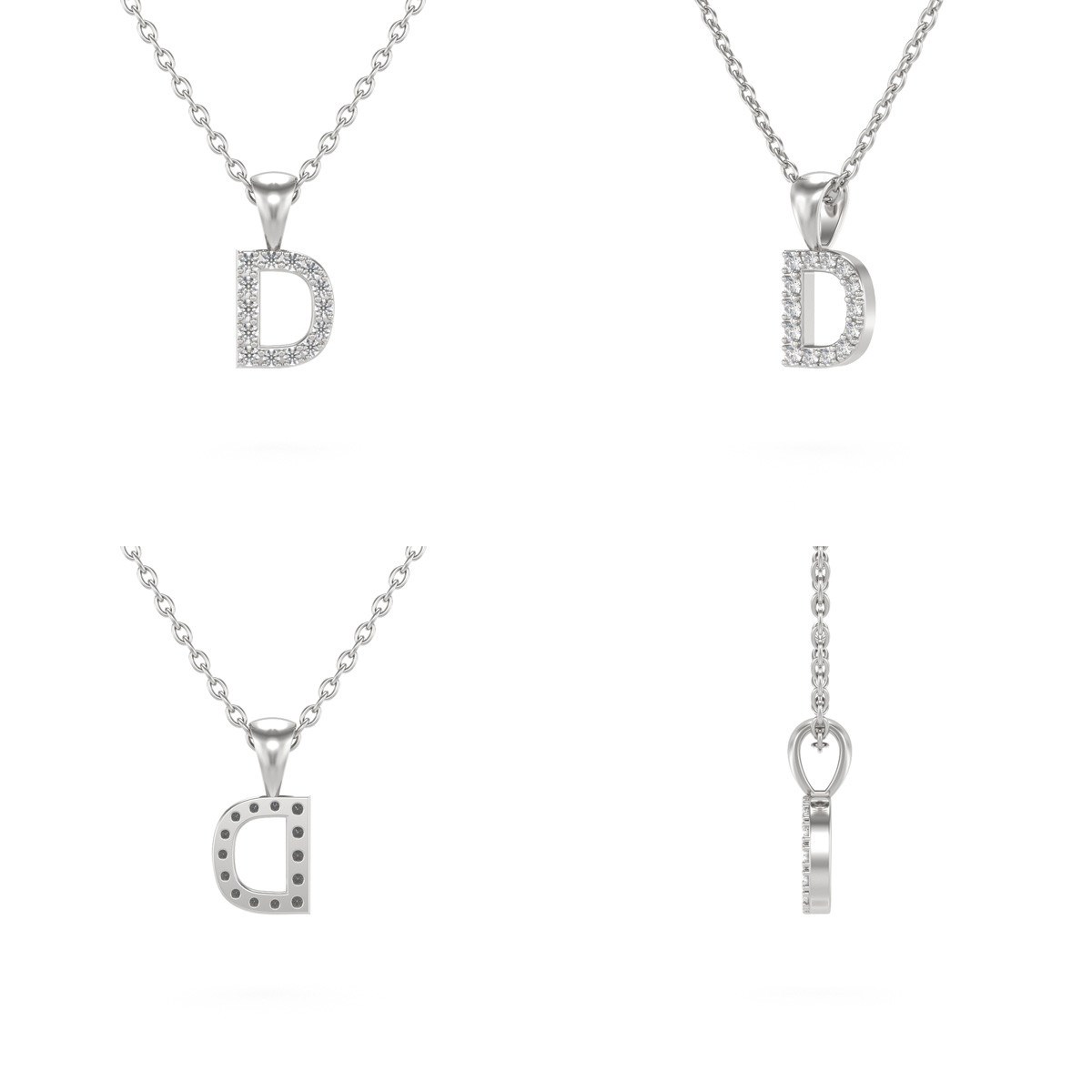Collier Pendentif ADEN Lettre D Diamant Chaine Argent 925 incluse 0.72grs