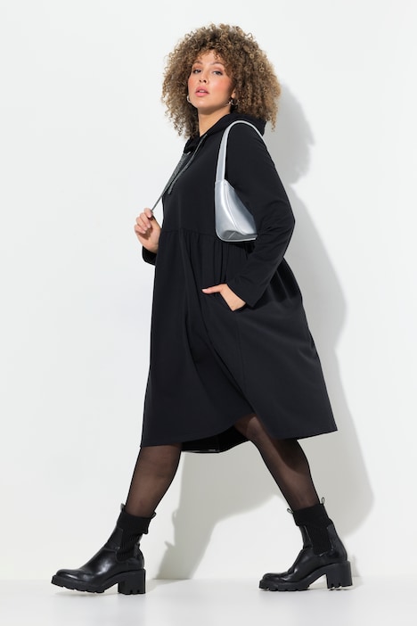 Jerseykleid, Kapuze, Glitzerband, A-Linie, Langarm