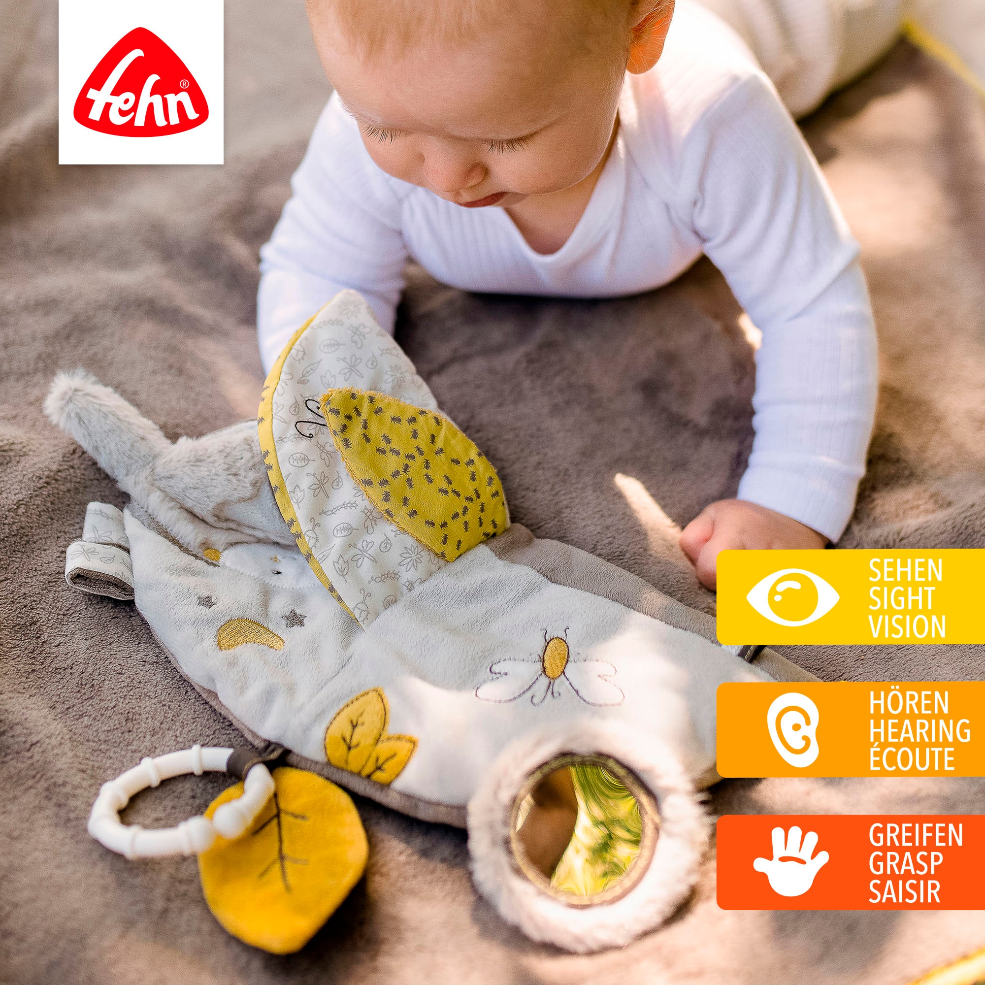 Fehn Greifspielzeug »Australia, Stoffbuch« mit Ring zur Befestigung an Kinderwagen, Babyschale oder Bett