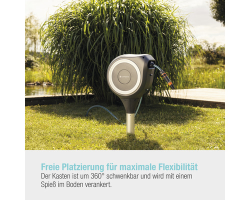 RollUp S tuinslangbox met grondpen inclusief 15 m slang, 360° draaibaar en RollControl technologie