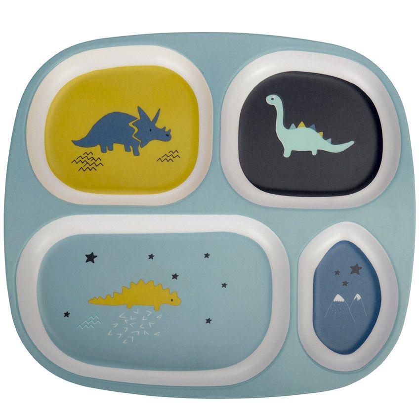 Assiettes à compartiments en mélaminé - Mes amis les dinos - Ecru