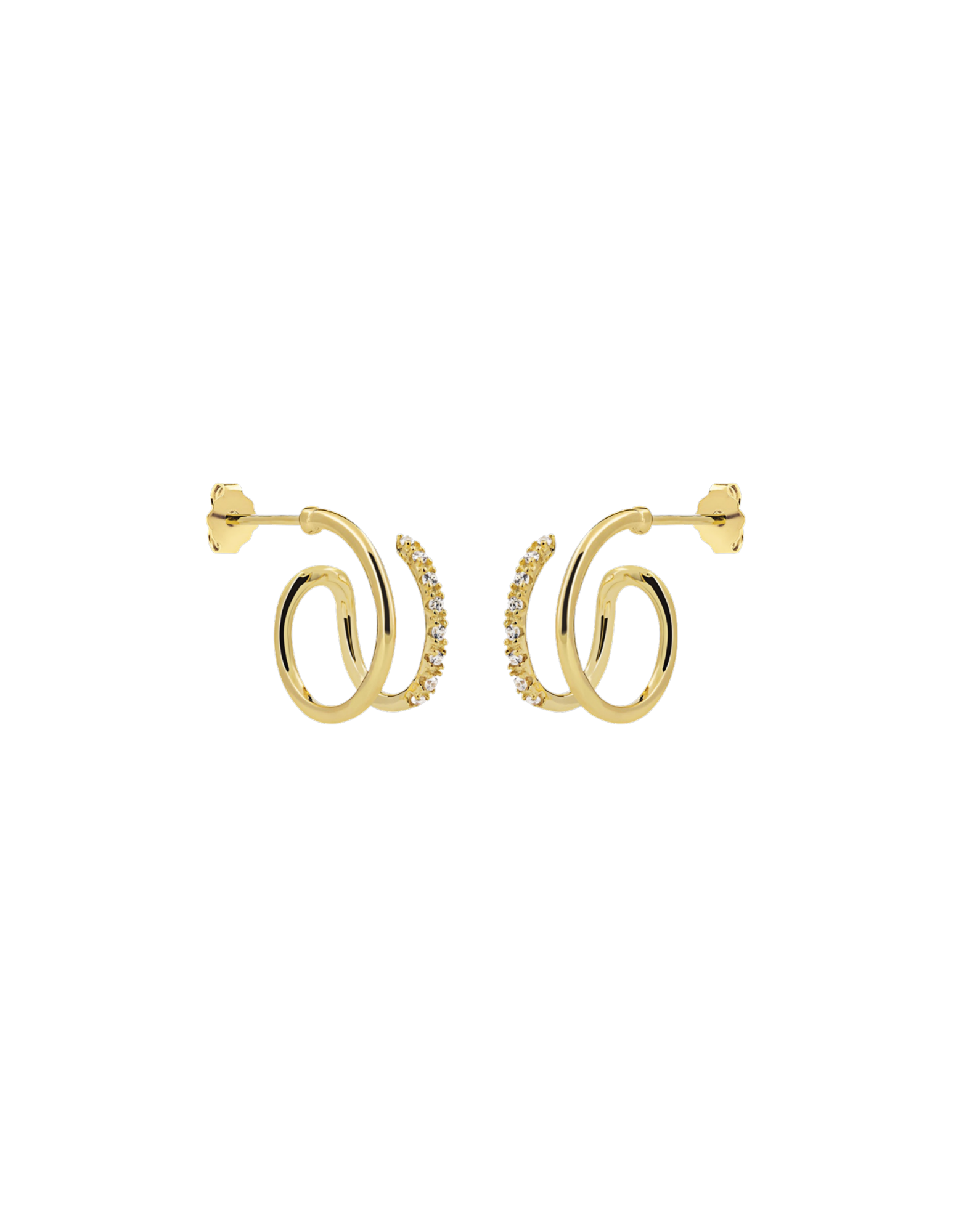 Double Swirl Øreringe | 925 sterling sølv/18k forgyldt/cubic zirkonia. 13 mm. 2 pcs. | Gold | & Copenhagen