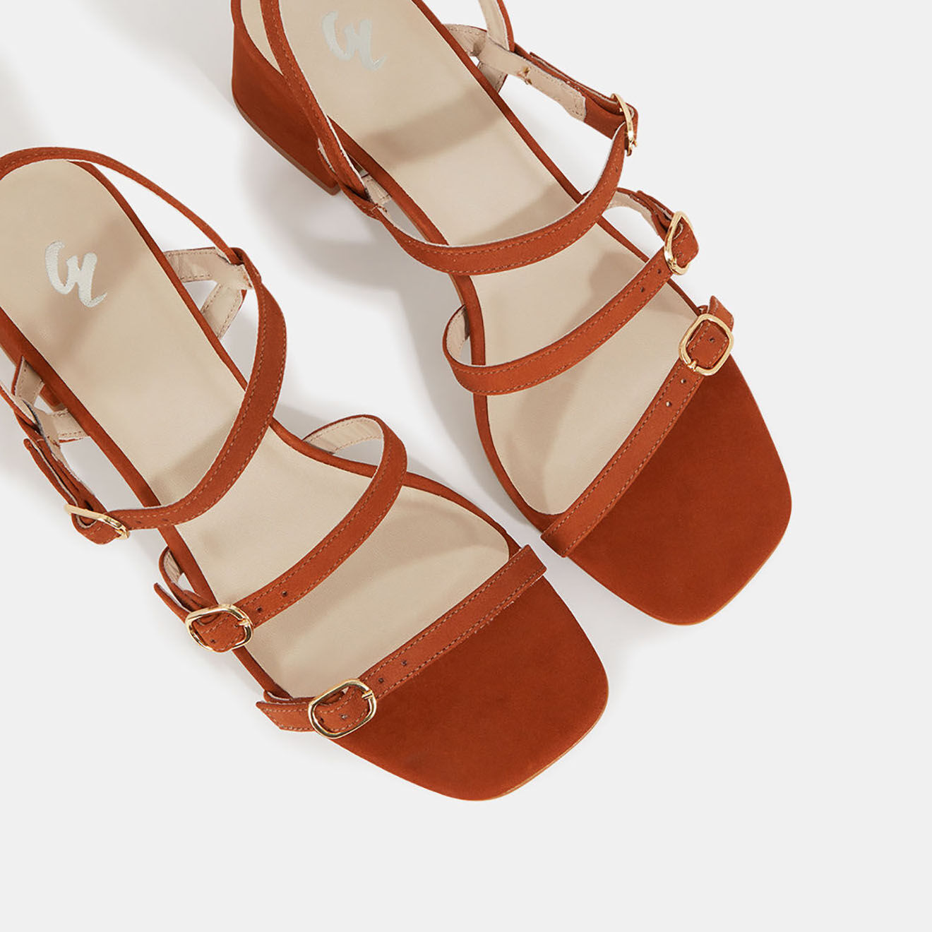 Galeries Lafayette Sandales à talon en Cuir orange brique - Talon 6 cm