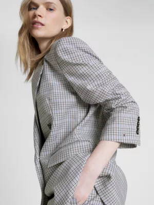 Blazer xadrez de corte relaxado e abotoamento duplo