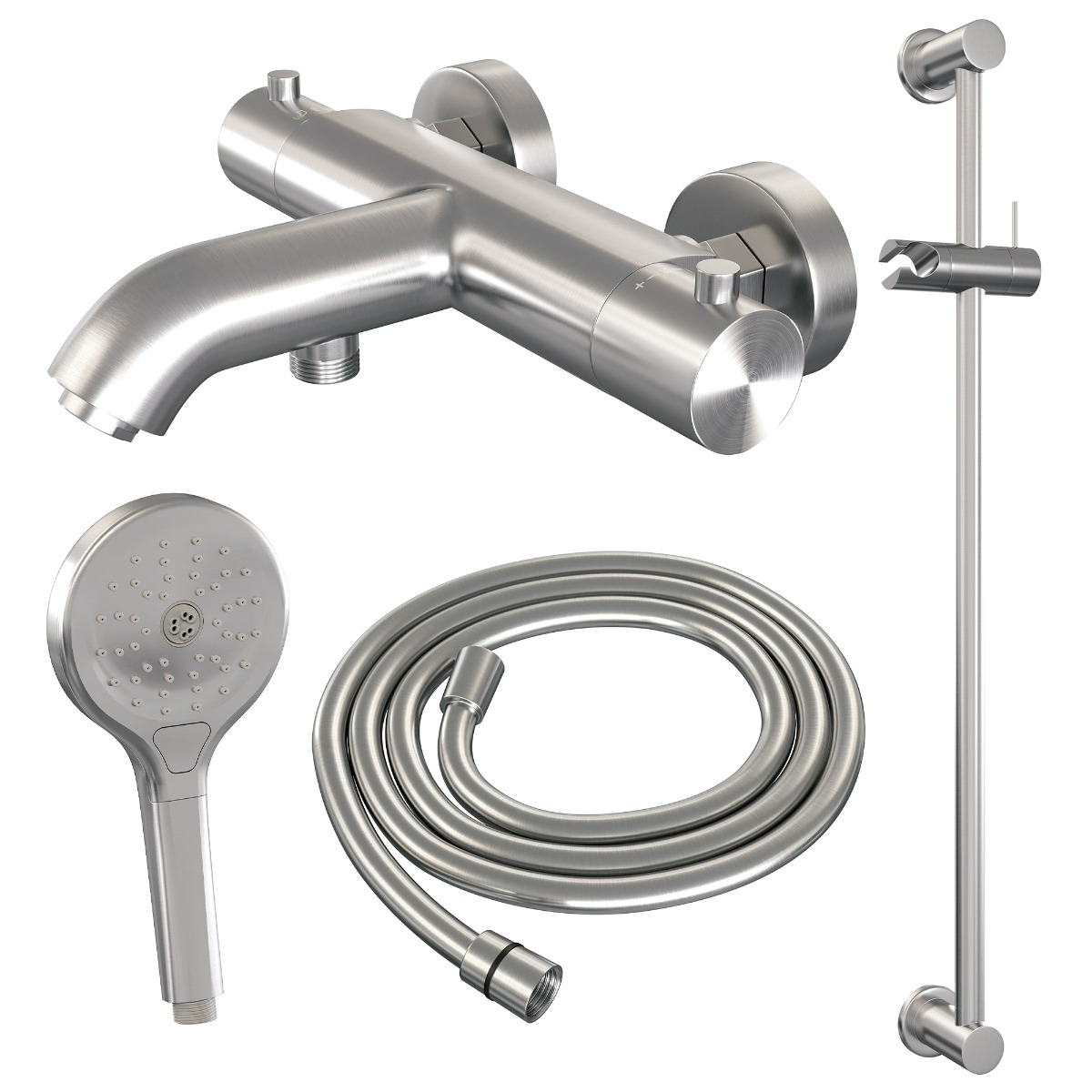 Brauer Brushed Edition thermostatische badkraan met glijstang en 3 standen handdouche RVS geborsteld PVD