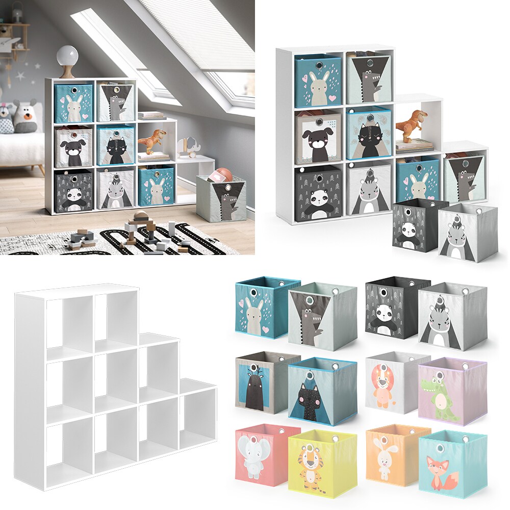 Vicco Treppenregal Raumteiler Bücherregal Weiß 9 Fächer Regal Kinder-Faltboxen