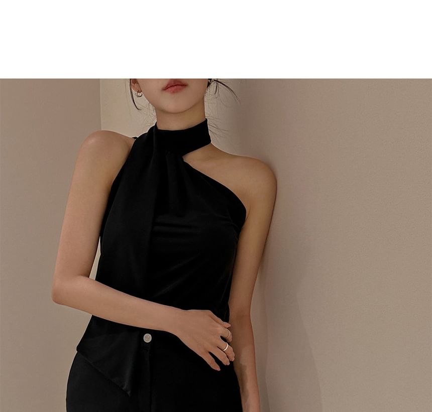 Moon City - Halter coltrui effen asymmetrische slim fit top
