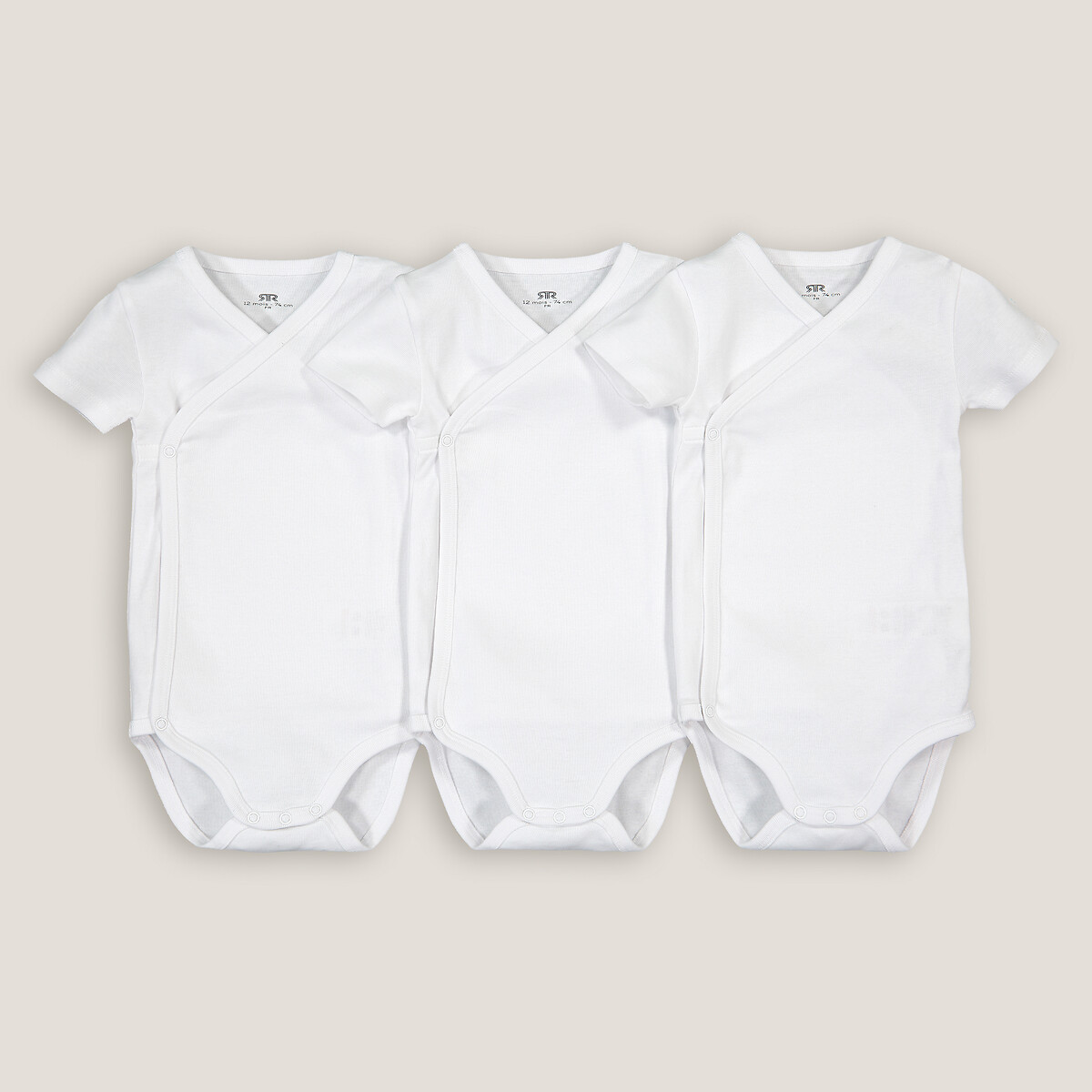 COLEÇÃO LA REDOUTE<br>Conjunto de 3 bodies brancos de manga curta em algodão orgânico