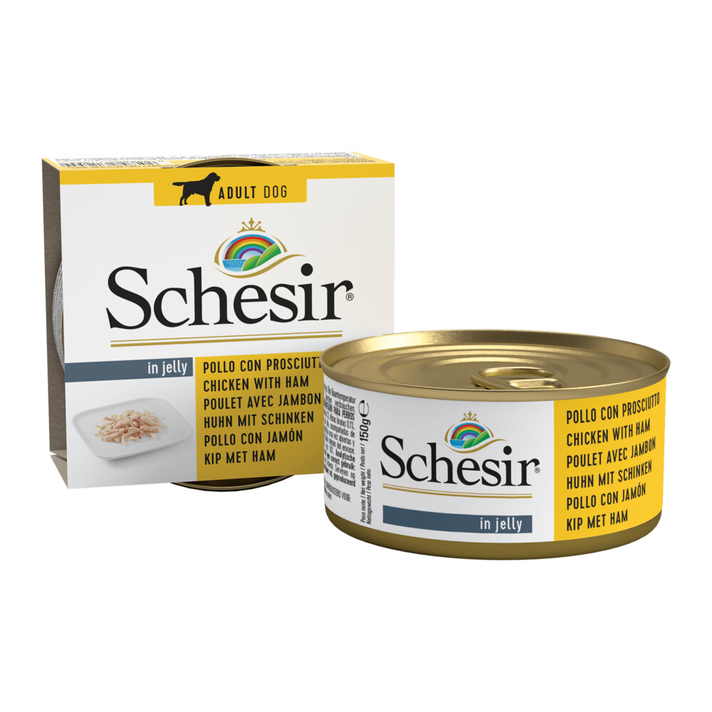 Schesir Hondenvoer Blik Jelly Kipfilet en Ham150 gr