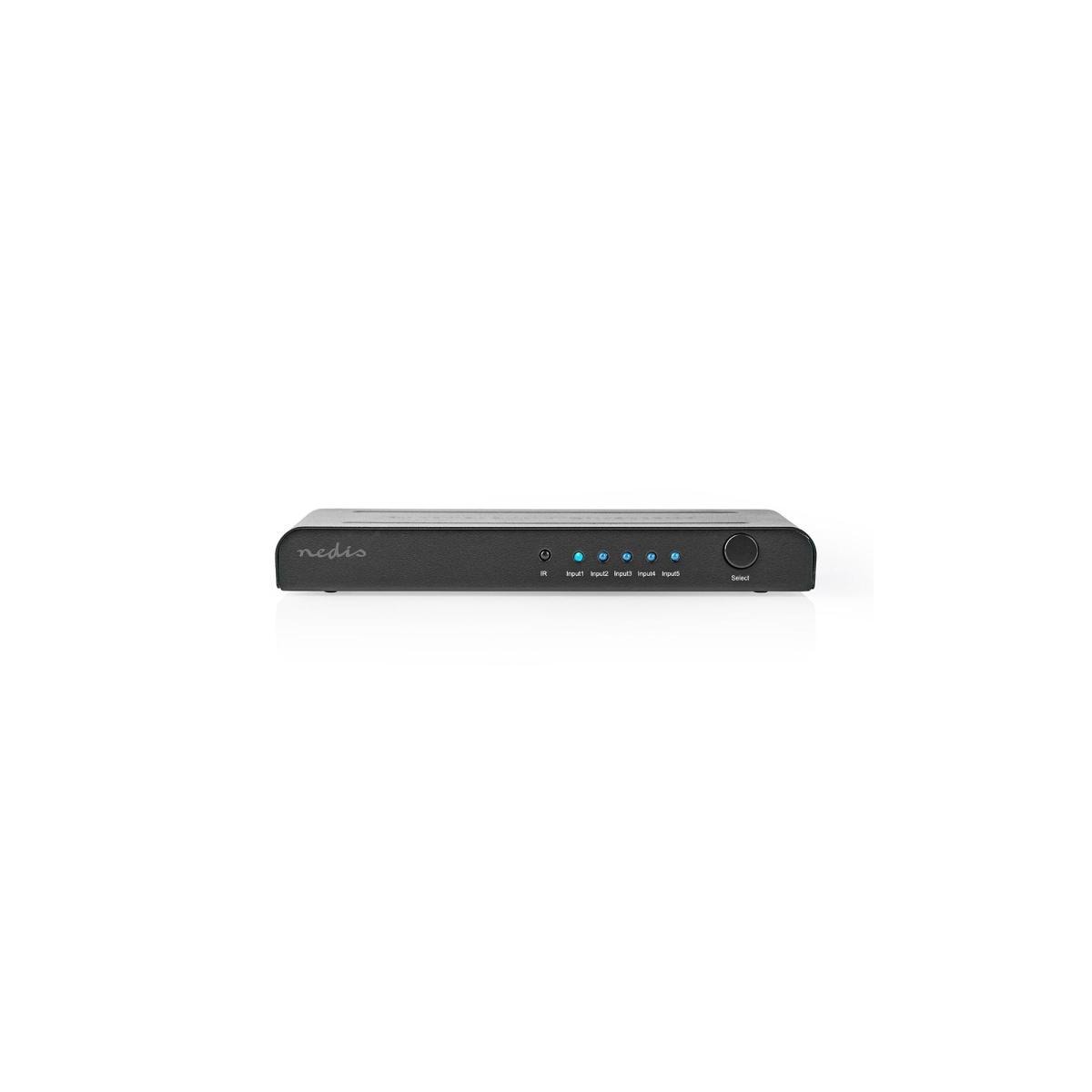 Nedis HDMI ™ Switch | 5-Port port(s) | 5x HDMI™ Inngang | 1x HDMI ™ -utgang | 4K@60Hz | 18 Gbps | Fjernstyrtkontrolert | Metall | Antrasitt