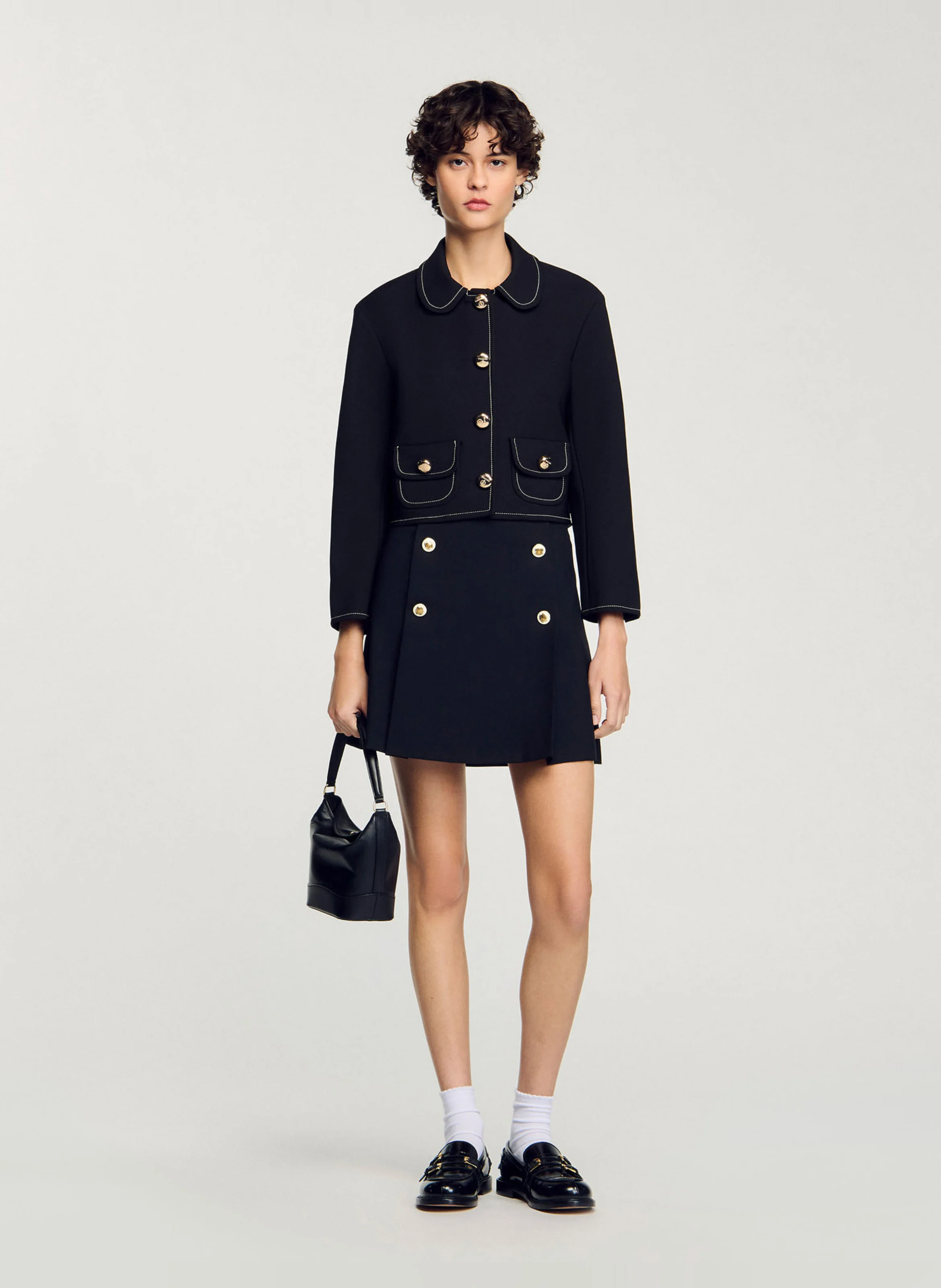 Veste droite col claudine | Noir