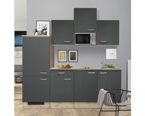 Flex Well keukenblok met apparatuur Tiago 210 cm basaltgrijs mat gedemonteerd omkeerbaar model 00011827