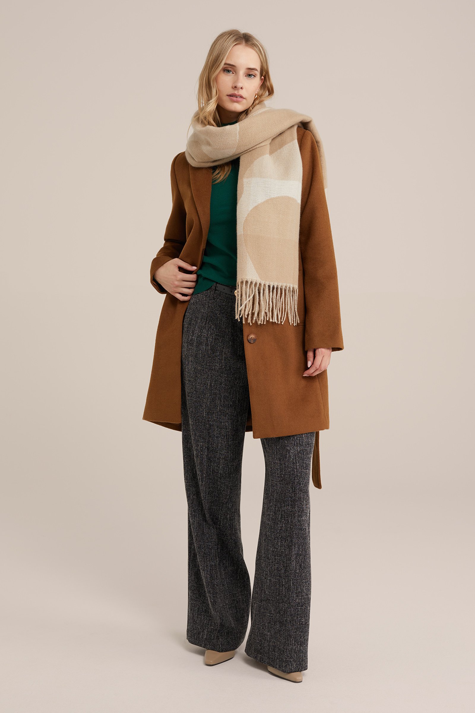 fijngebreide sjaal WE Fashion Beige