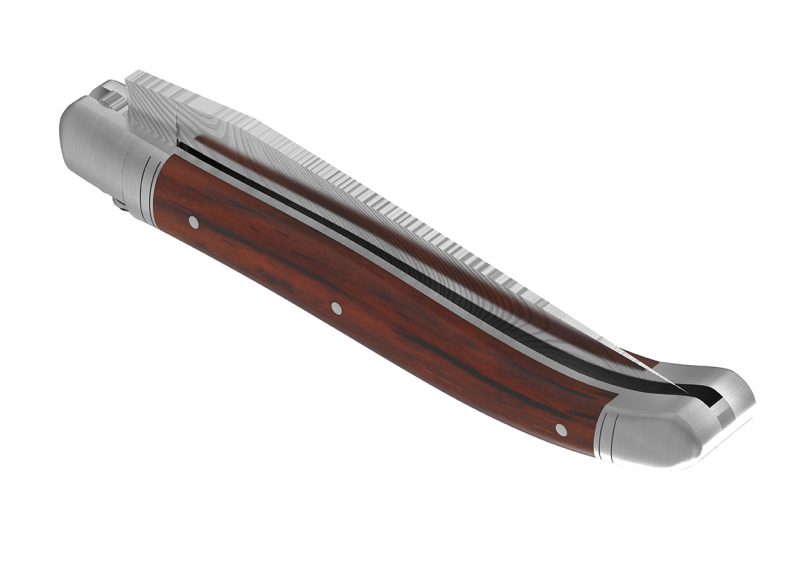 Couteau Laguiole collection damas avec un manche en bois de cocobolo et 2 mitres en acier inoxydable