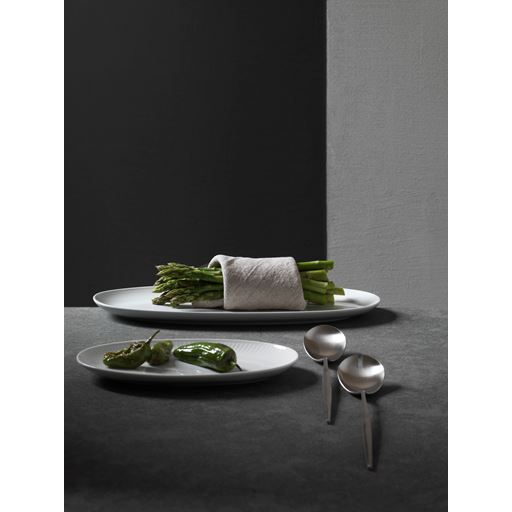 Royal Copenhagen Hvid Riflet Aflangt Fad, Hvid, 17x37 cm