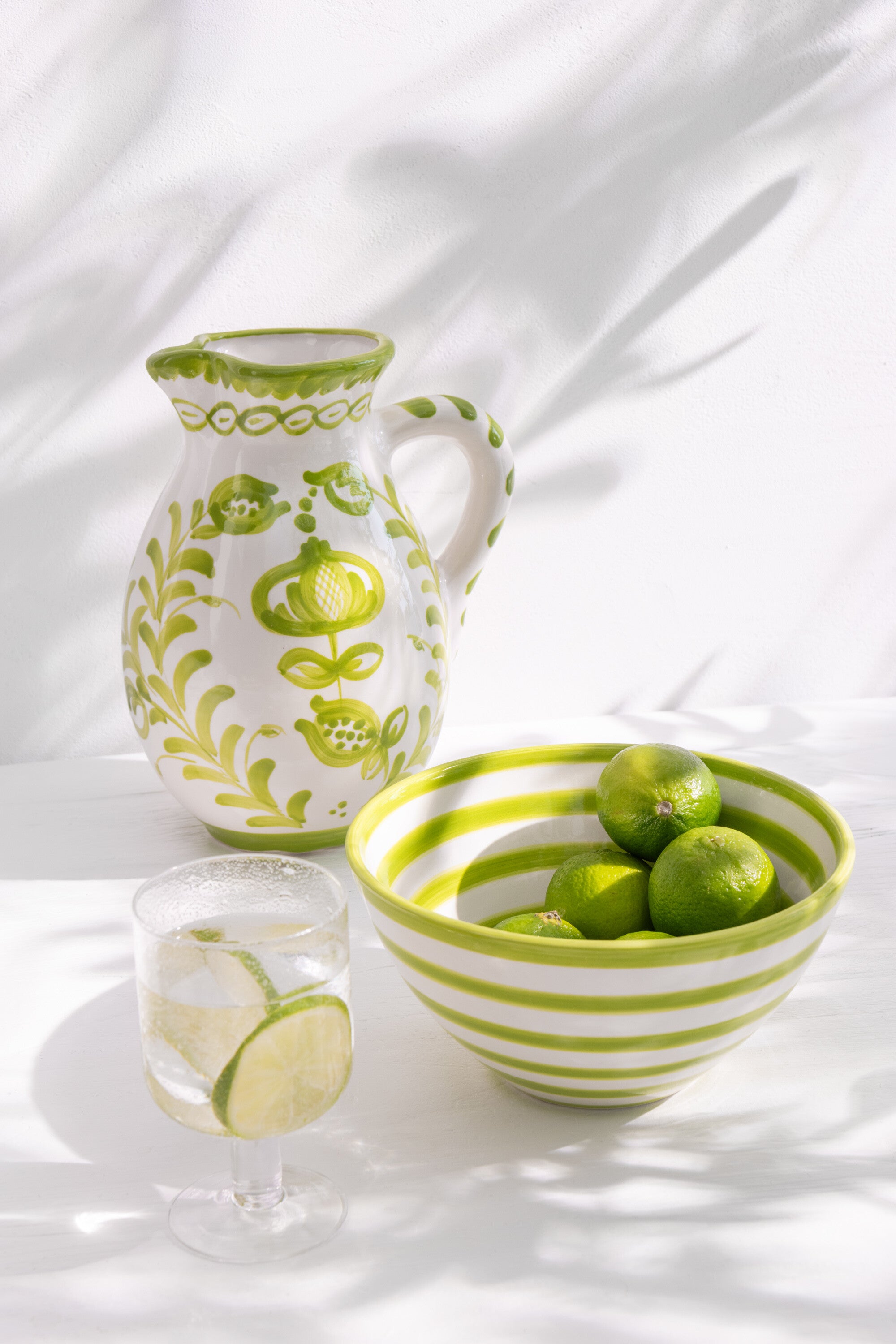 J-Line kruik Granada - keramiek - wit|groen - large