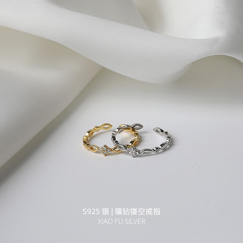 pexrl sieraden - Sterling zilveren open ring met strass