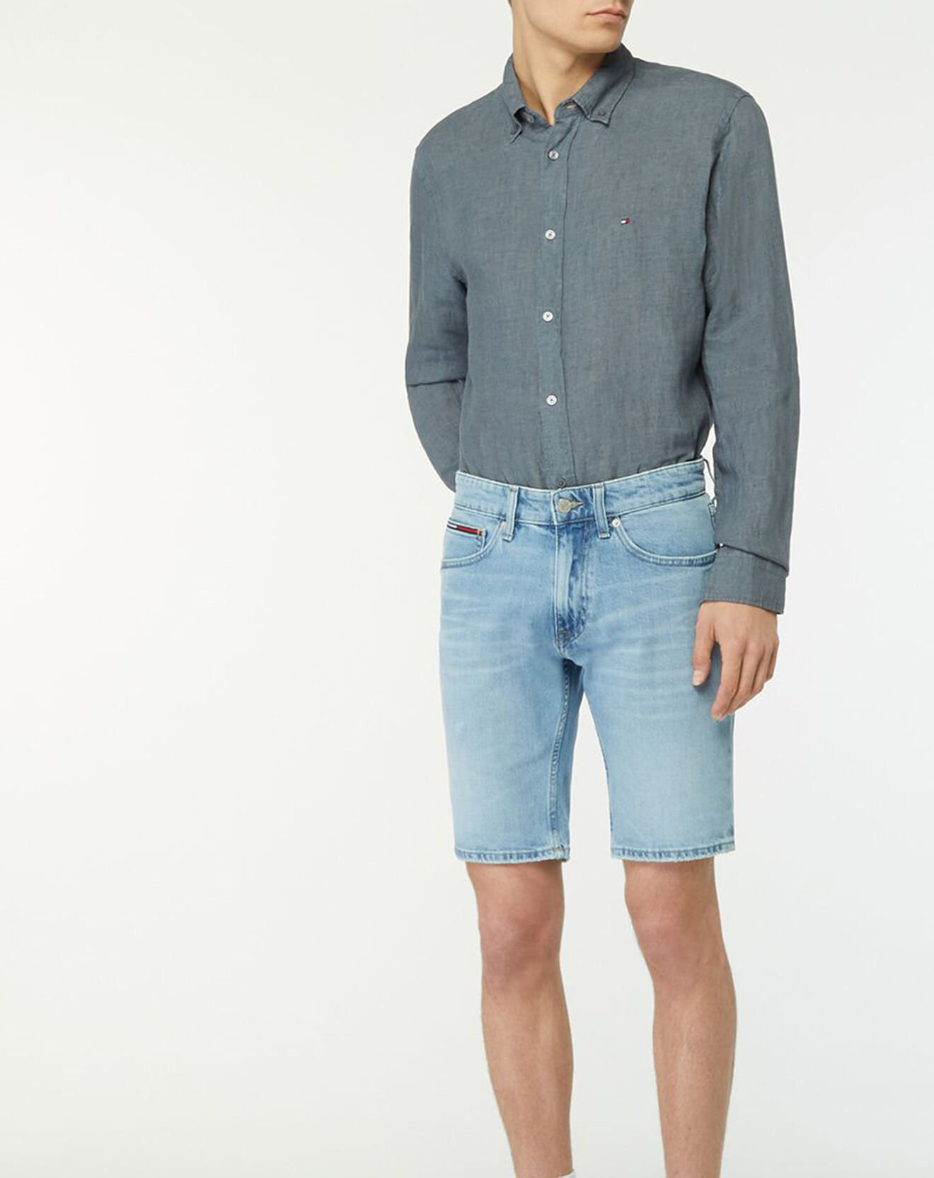 Tommy Hilfiger Chemise droite 100% Lin Pigment Dyed bleu denim