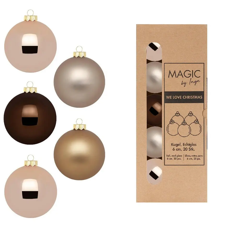 Christmas Goods Kerstballen - 20x stuks - bruin - glas - 6 cm