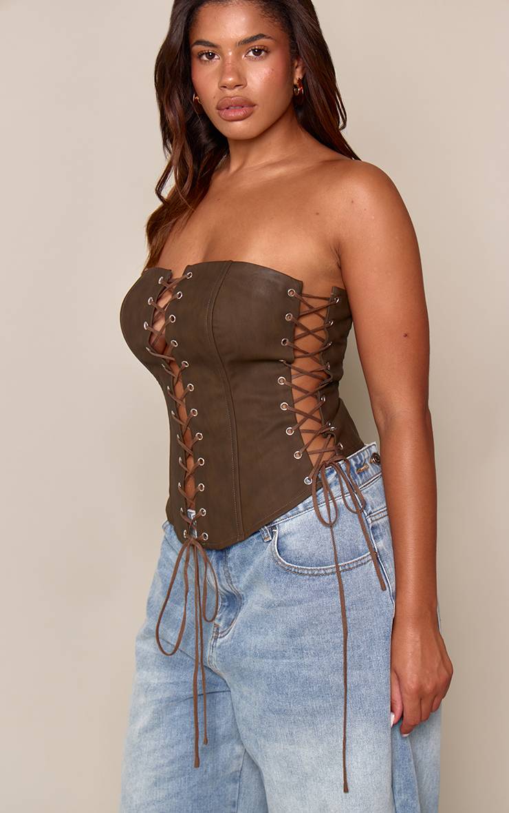Washed Olive Top Corset Bustier Bleu Clair Sculptant
