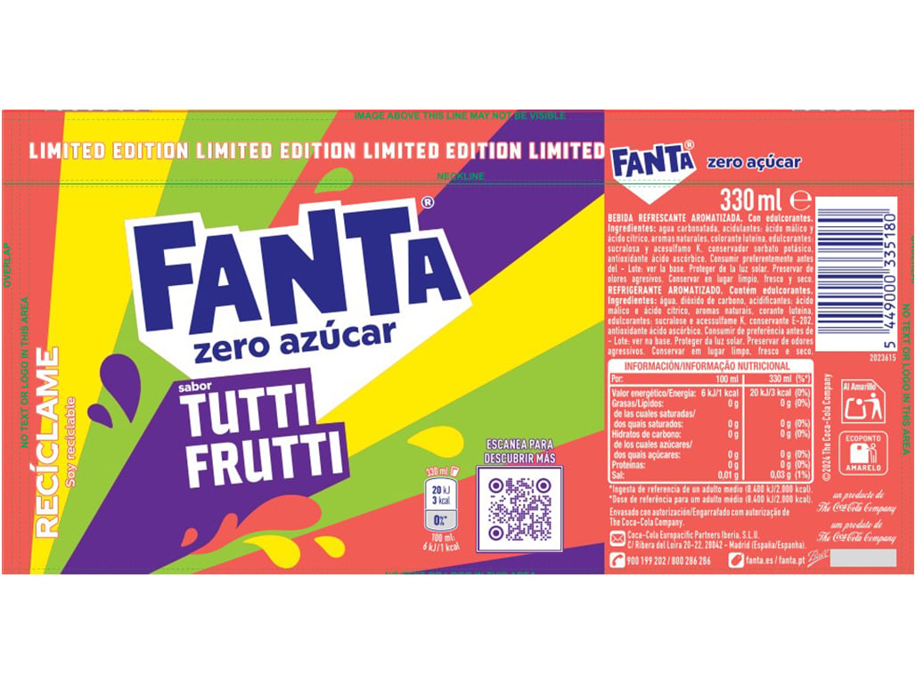 REFRIGERANTE C/ GÃS FANTA ZERO TUTTI FRUTTI LATA 0.33L